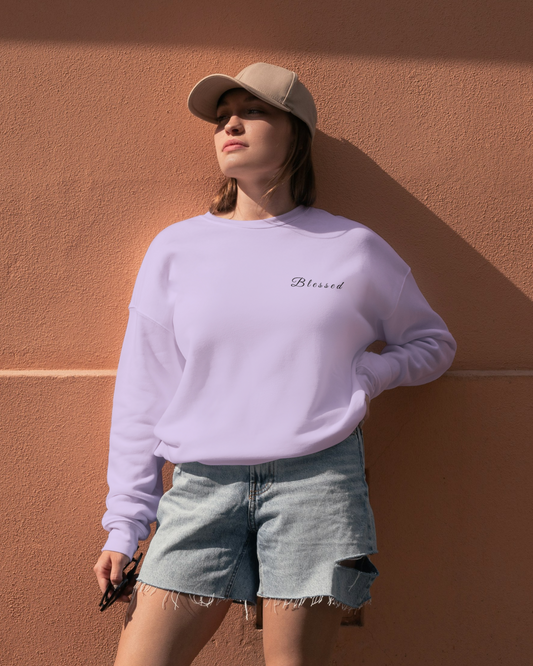 Blessed Oversized Sweatshirt-Premium Comfort Studio fit sweatshirt oversized fit cotton fabric heavyweight fabric printed design detail view by HAViT Apparel