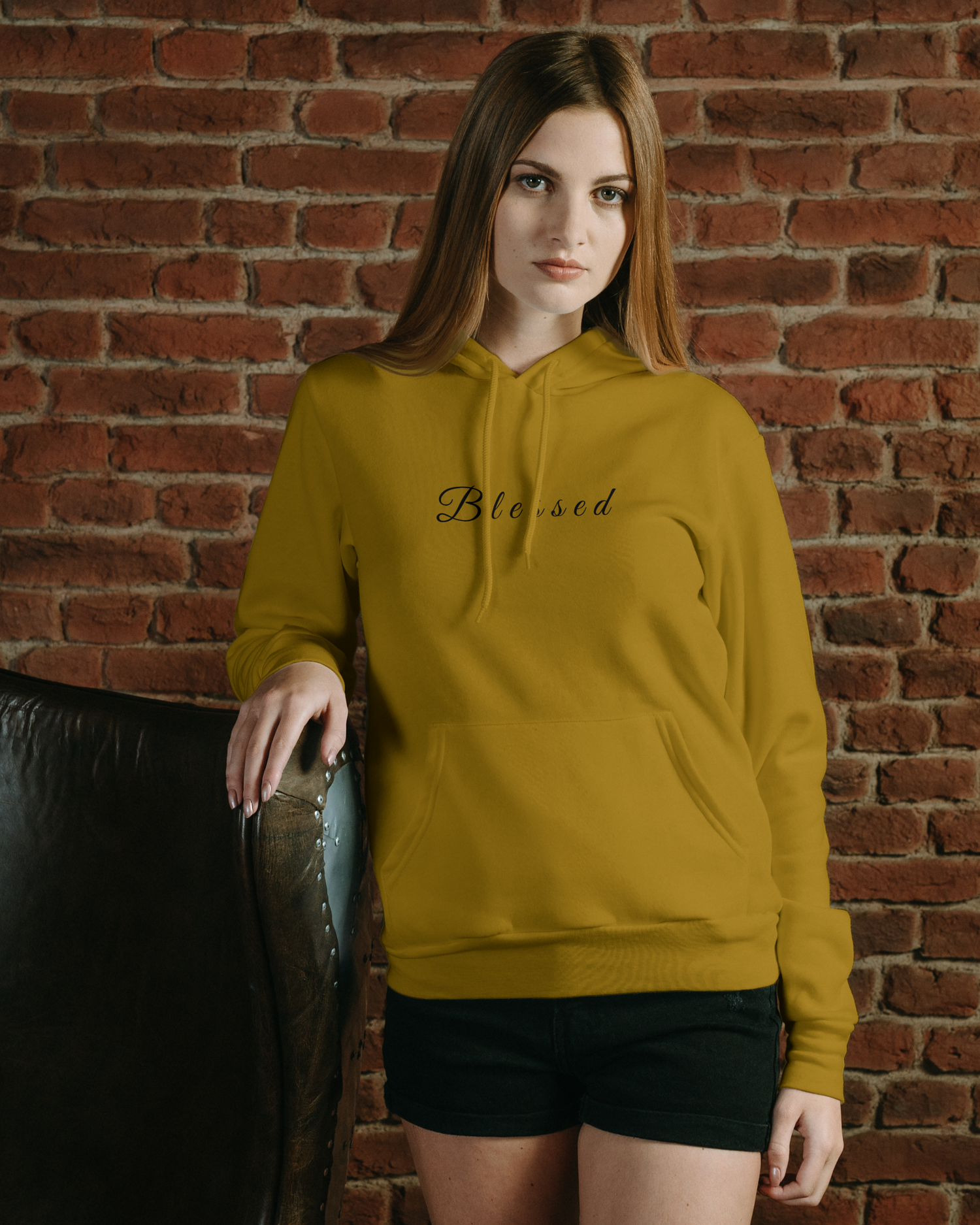 Blessed Hoodie – Minimal Lifestyle Edition hoodie regular fit cotton fabric heavyweight fabric printed design detail view by HAViT Apparel