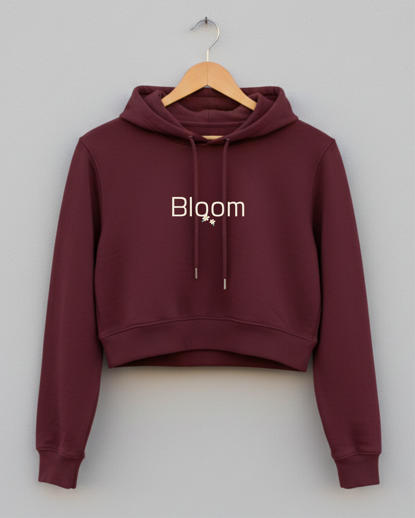 Women’s Bloom Crop Hoodie – Soft Fleece Streetwear hoodie cotton fabric heavyweight fabric graphic print printed design detail view by HAViT Apparel