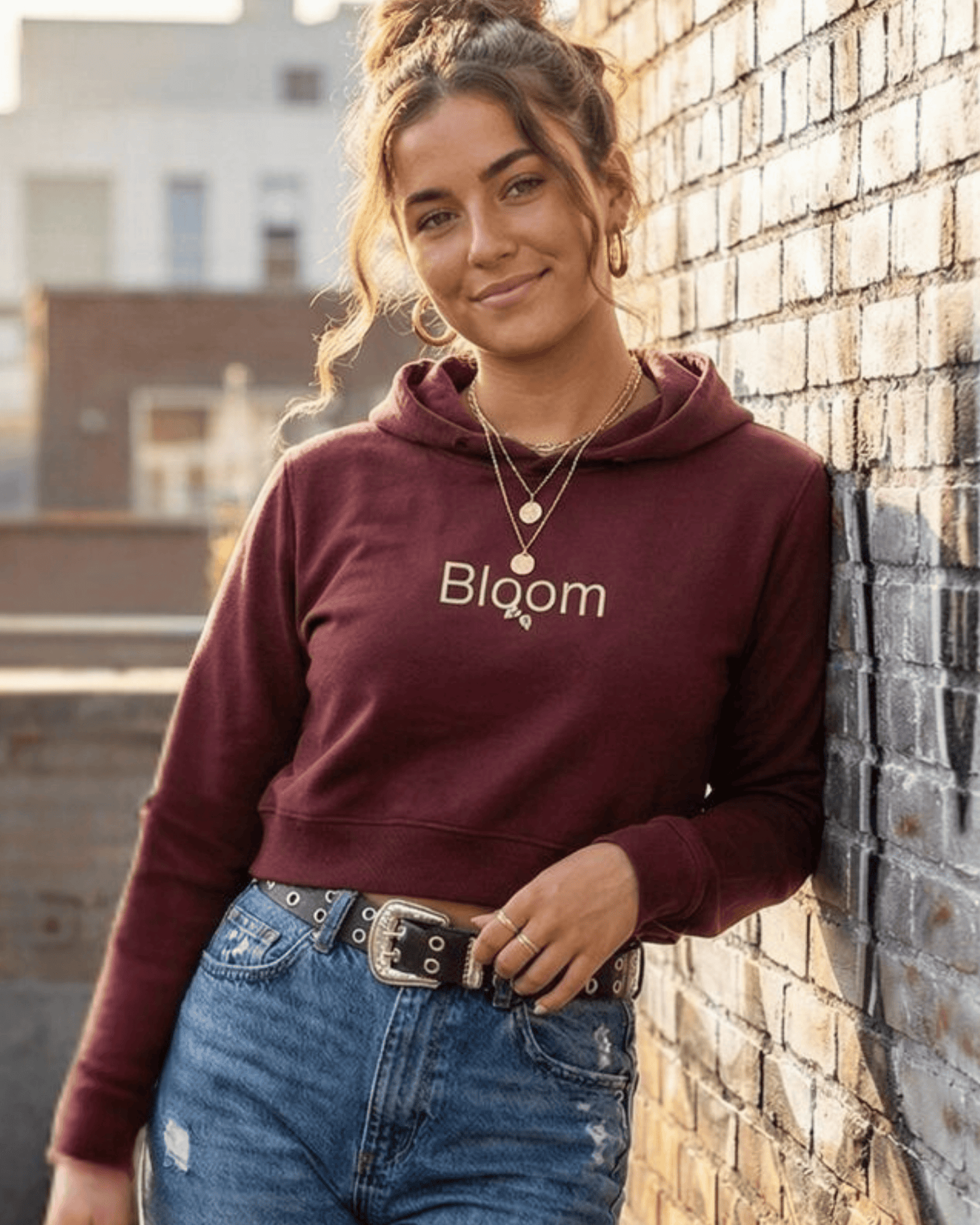 Women’s Bloom Crop Hoodie – Soft Fleece Streetwear hoodie cotton fabric heavyweight fabric graphic print printed design detail view by HAViT Apparel