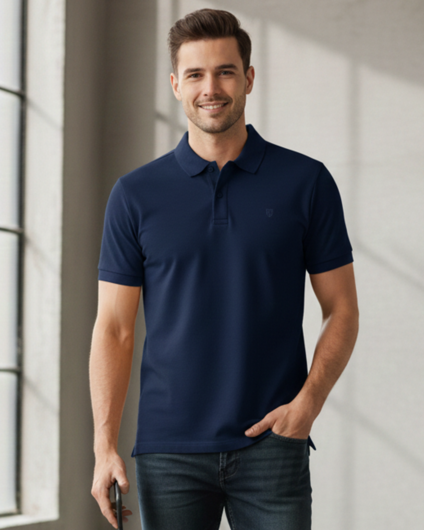 Classic Men's Polo t-shirt regular fit cotton fabric heavyweight fabric detail view by HAViT Apparel