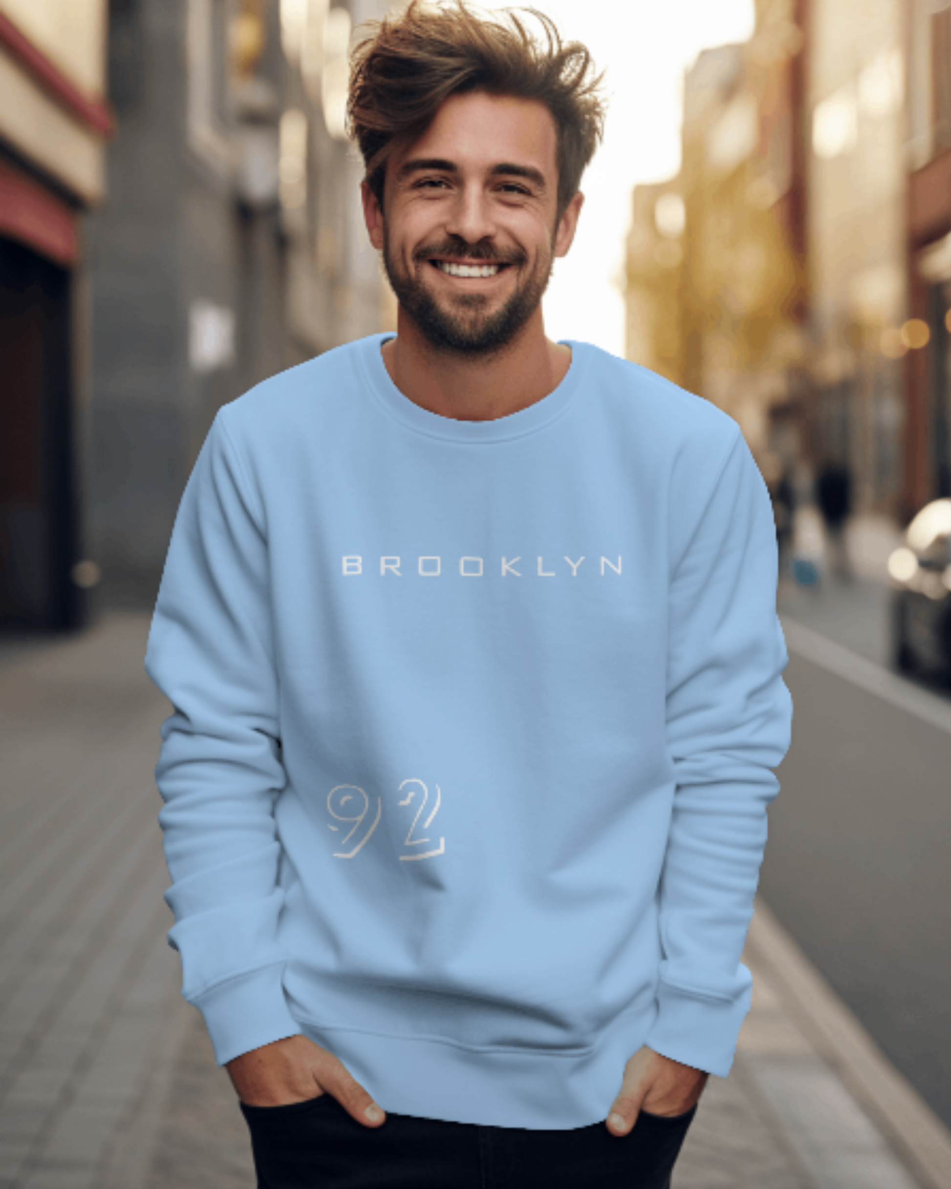 Brooklyn 92 Graphic Men’s Sweatshirt sweatshirt regular fit cotton fabric heavyweight fabric graphic print printed design detail view by HAViT Apparel