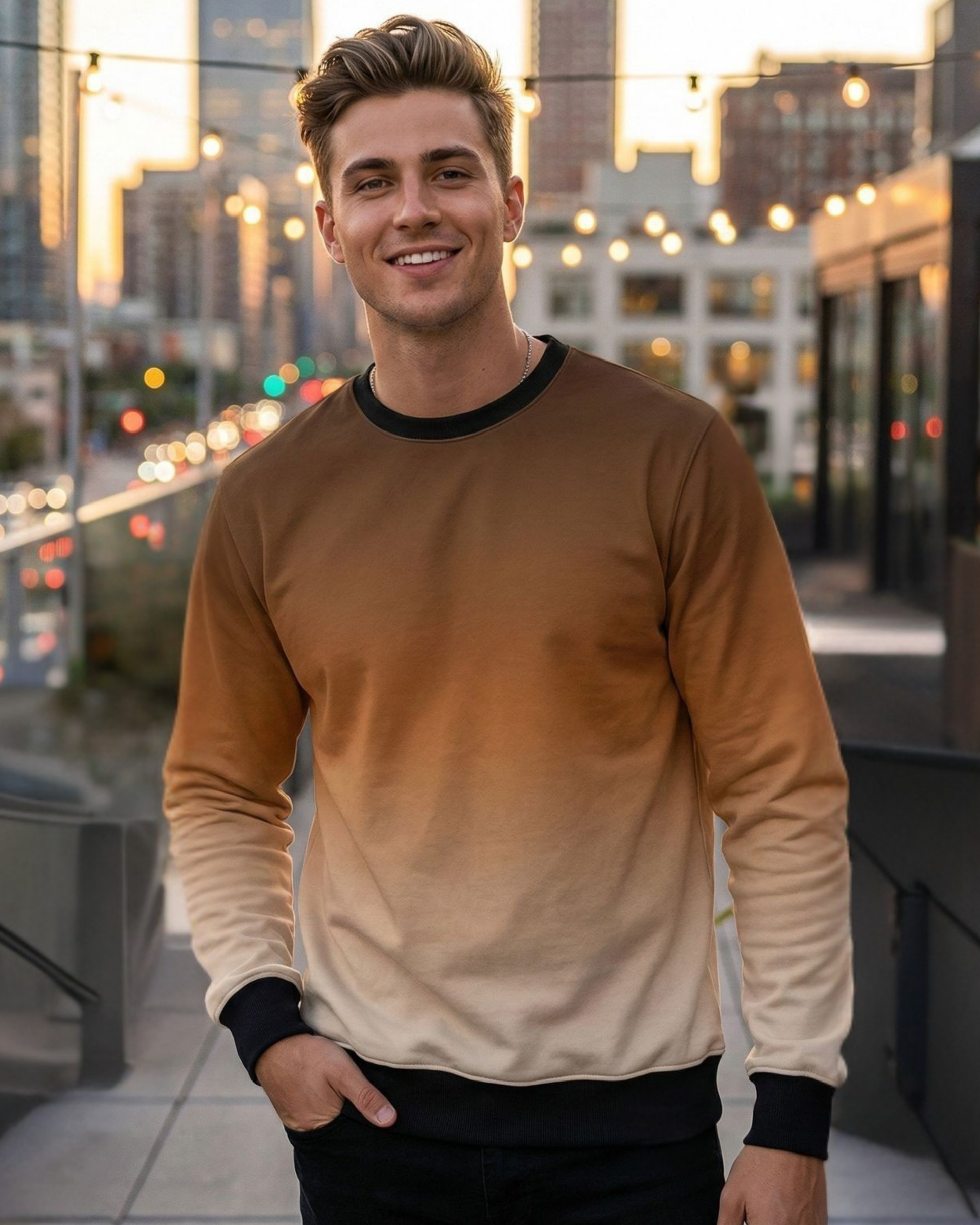 Men’s Gradient Sweatshirt – Brown to Cream Fade sweatshirt regular fit heavyweight fabric printed design detail view by HAViT Apparel