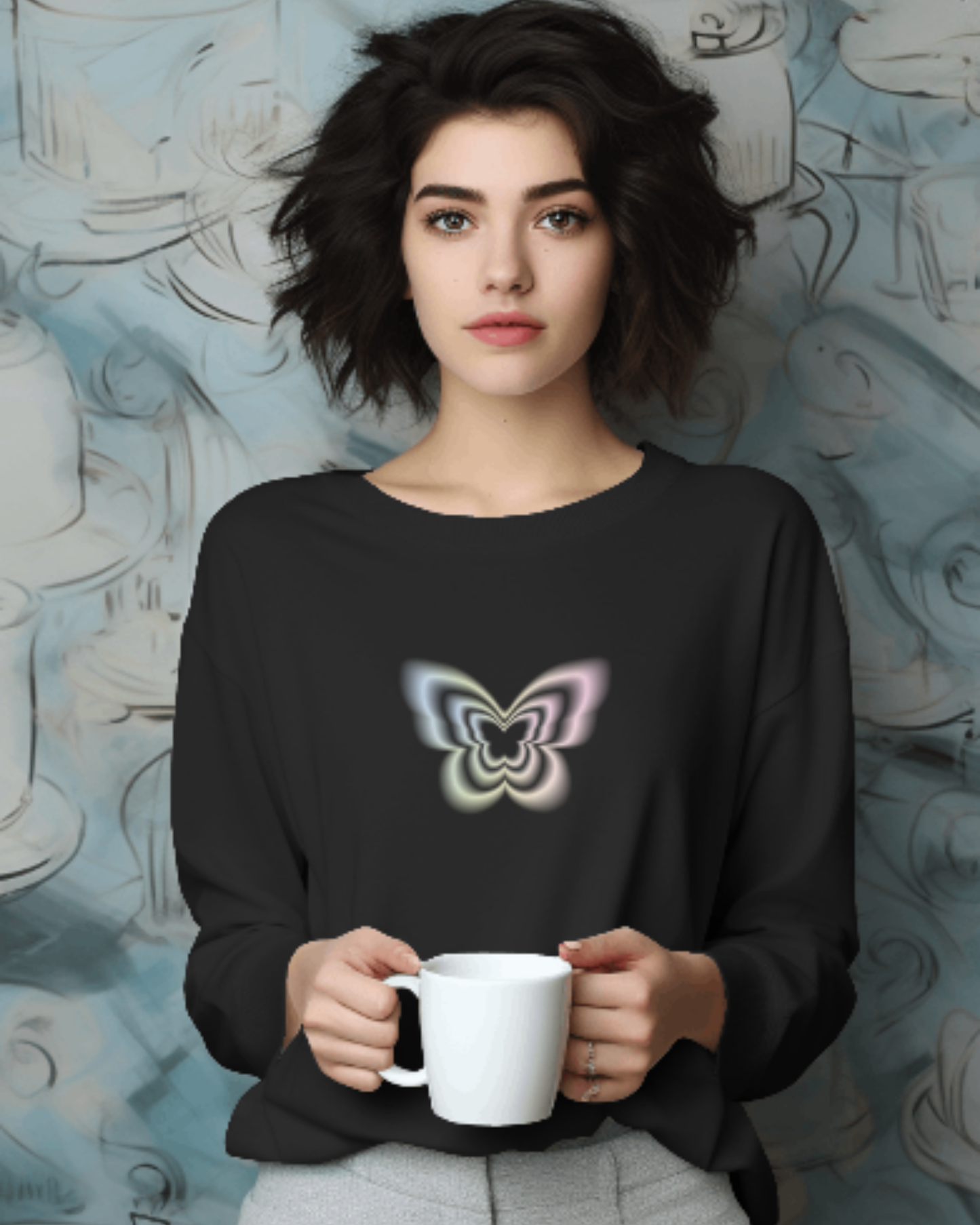 Soft Glow Butterfly Oversized Sweatshirt sweatshirt oversized fit cotton fabric heavyweight fabric printed design detail view by HAViT Apparel