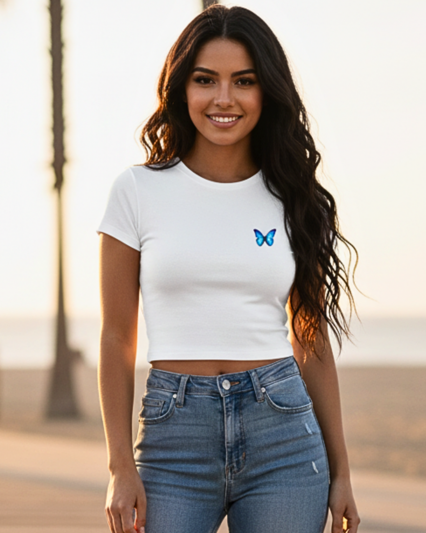 Minimal Butterfly Graphic Baby Tee cotton fabric heavyweight fabric detail view by HAViT Apparel