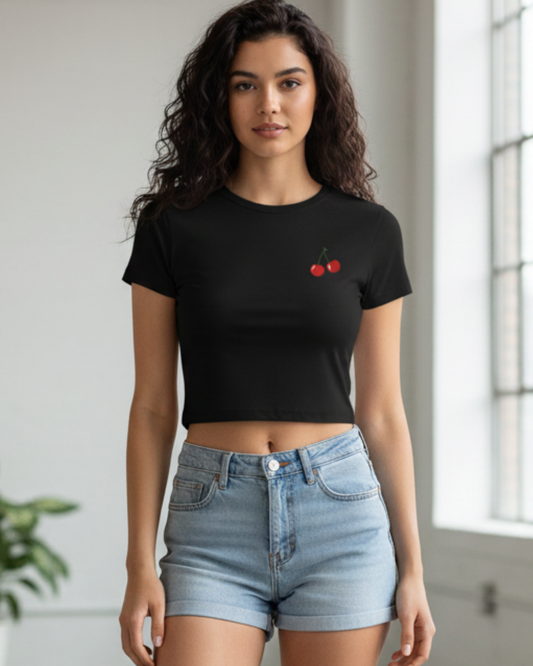 Cherry Baby Tee – Cute Street Style cotton fabric heavyweight fabric detail view by HAViT Apparel