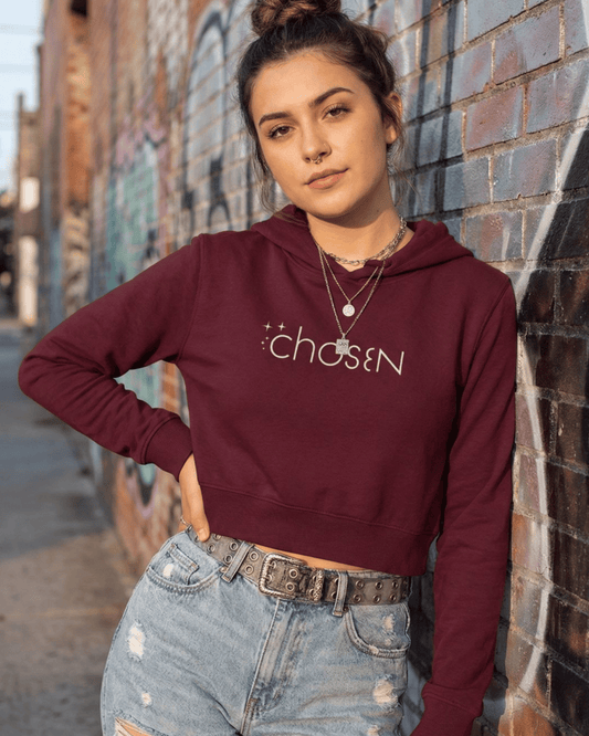 Chosen Cropped Hoodie – Bold Graphic Print hoodie cotton fabric heavyweight fabric graphic print printed design detail view by HAViT Apparel