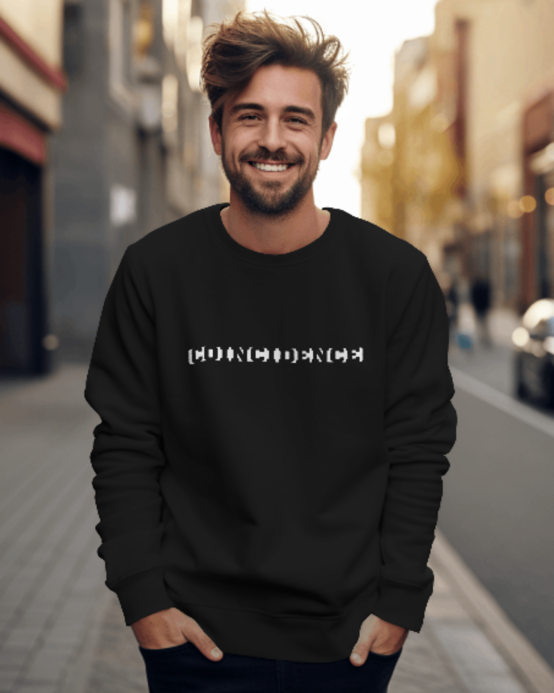 COINCIDENCE Graphic Men’s Sweatshirt-Dark Edition sweatshirt regular fit cotton fabric heavyweight fabric printed design detail view by HAViT Apparel