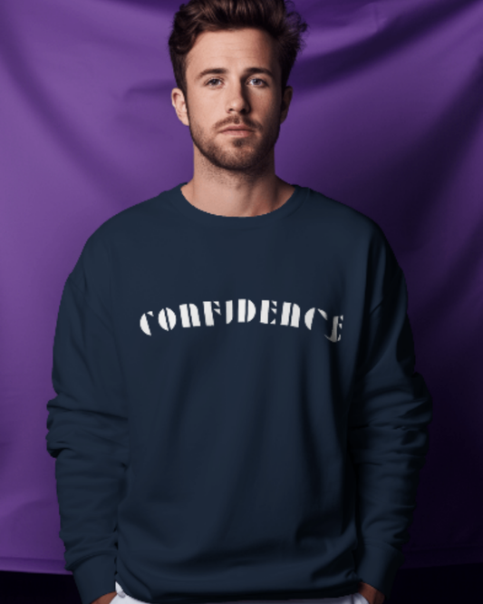 Men’s Oversized Confidence Typography Sweatshirt sweatshirt oversized fit cotton fabric heavyweight fabric graphic print printed design detail view by HAViT Apparel