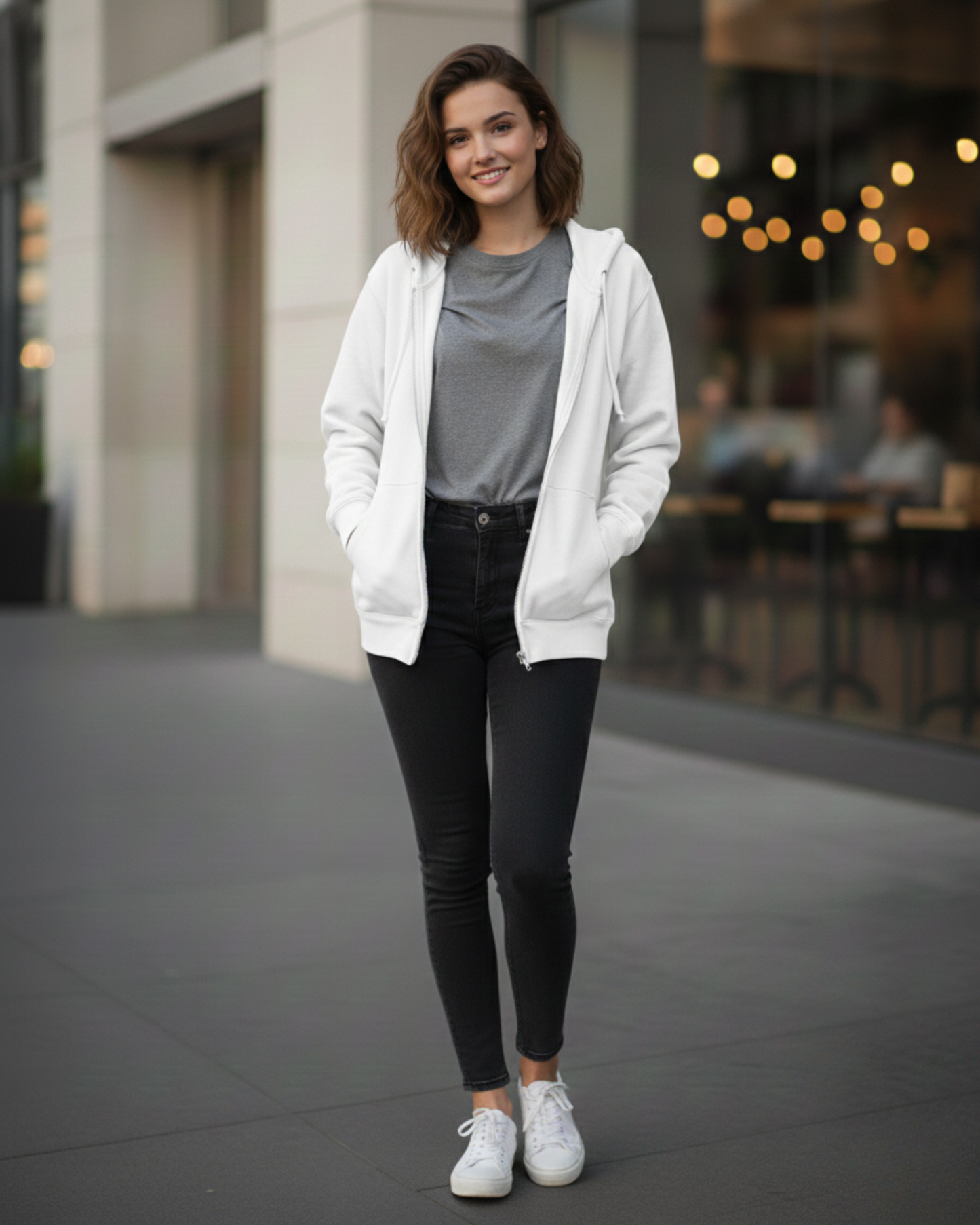 Urban Core Women's Zip-Up Hoodie – 400 GSM regular fit cotton fabric heavyweight fabric detail view by HAViT Apparel