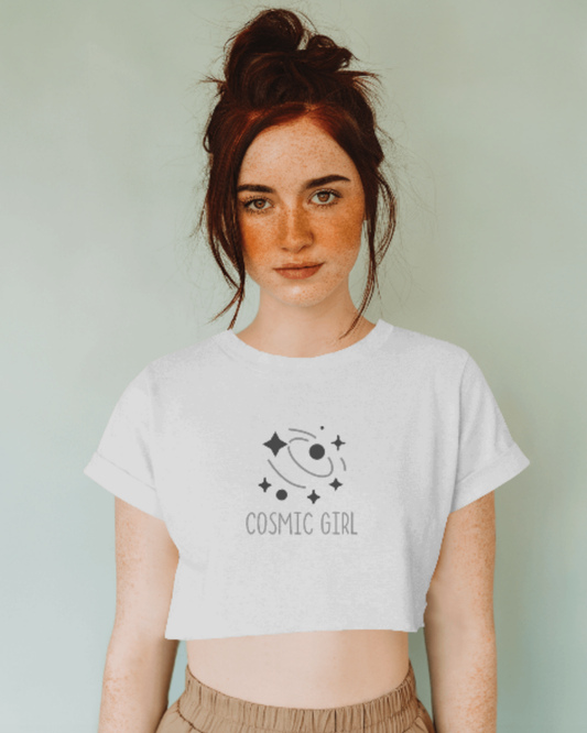 Cosmic Girl Crop Top cotton fabric heavyweight fabric detail view by HAViT Apparel