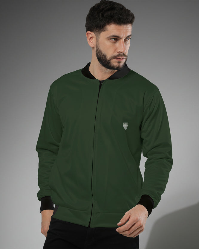 Army Green Men's Bomber Jacket jacket regular fit heavyweight fabric printed design detail view by HAViT Apparel