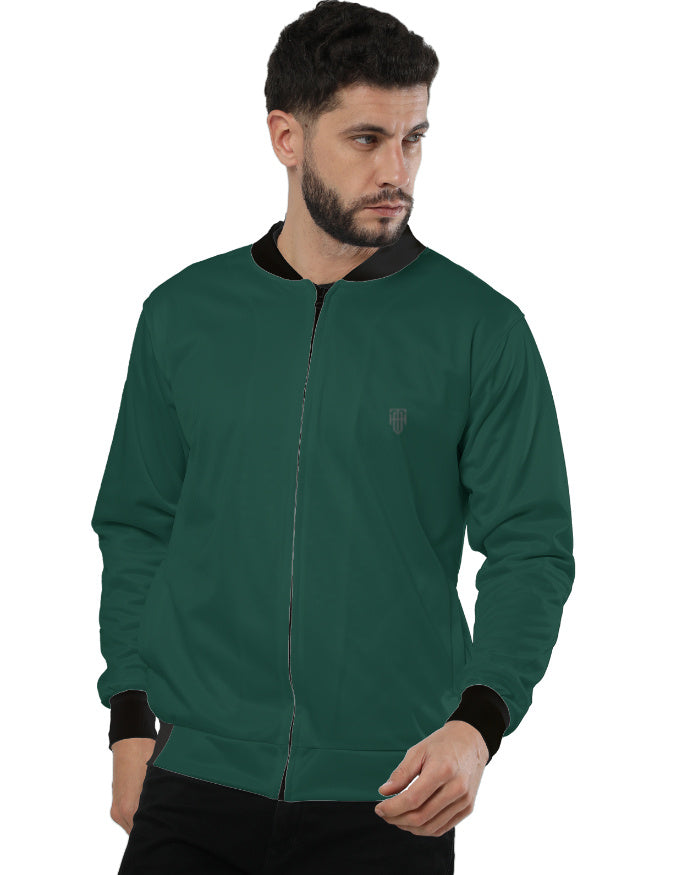 Forest Moss Green Bomber Jacket – Premium Poly Fleece jacket regular fit heavyweight fabric printed design detail view by HAViT Apparel