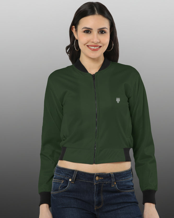 Army Green Women's Bomber Jacket jacket regular fit heavyweight fabric printed design detail view by HAViT Apparel