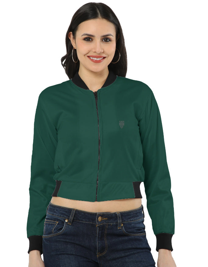 Forest Moss Green Women’s Bomber Jacket jacket regular fit heavyweight fabric printed design detail view by HAViT Apparel