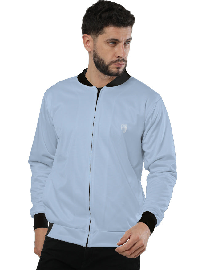 Ice Blue Bomber Jacket – Soft & Aesthetic jacket regular fit heavyweight fabric printed design detail view by HAViT Apparel