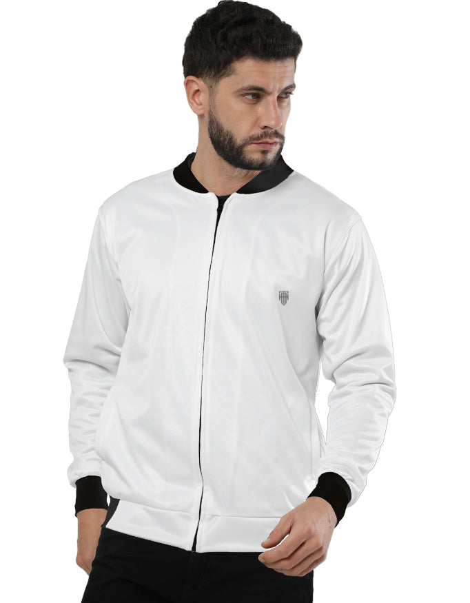 Men's Classic White Bomber Jacket jacket regular fit heavyweight fabric printed design detail view by HAViT Apparel