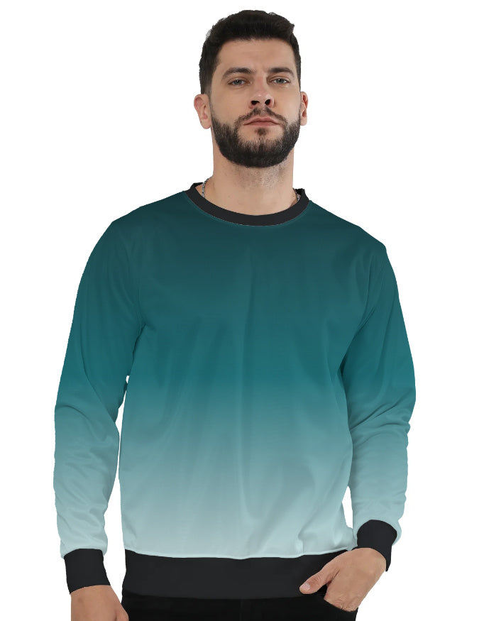 Men’s Teal Gradient Sweatshirt – Teal to Ice Fade sweatshirt regular fit heavyweight fabric printed design detail view by HAViT Apparel