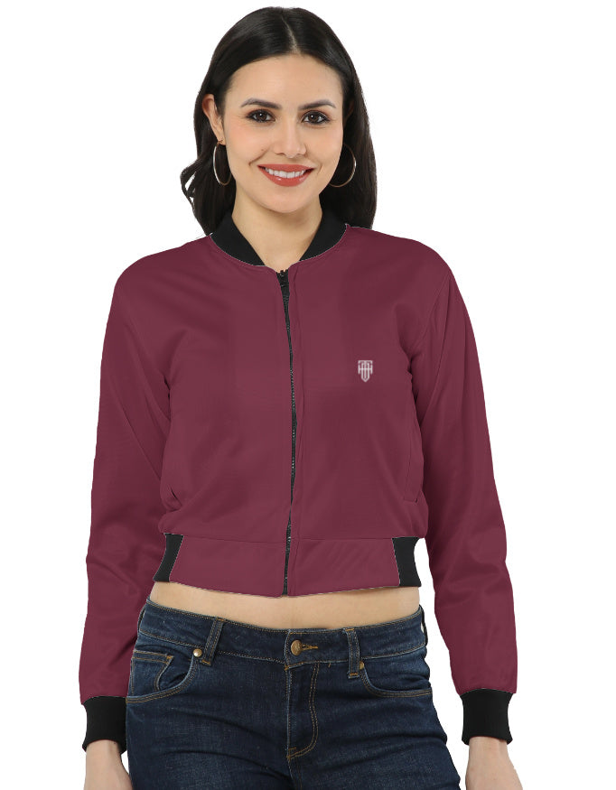 Crimson Burgundy Women’s Bomber Jacket jacket regular fit heavyweight fabric printed design detail view by HAViT Apparel