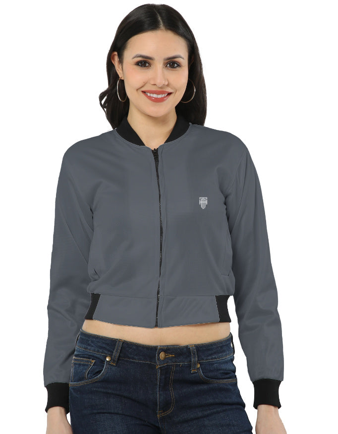 Urban Slate Grey Women’s Bomber Jacket jacket regular fit heavyweight fabric printed design detail view by HAViT Apparel