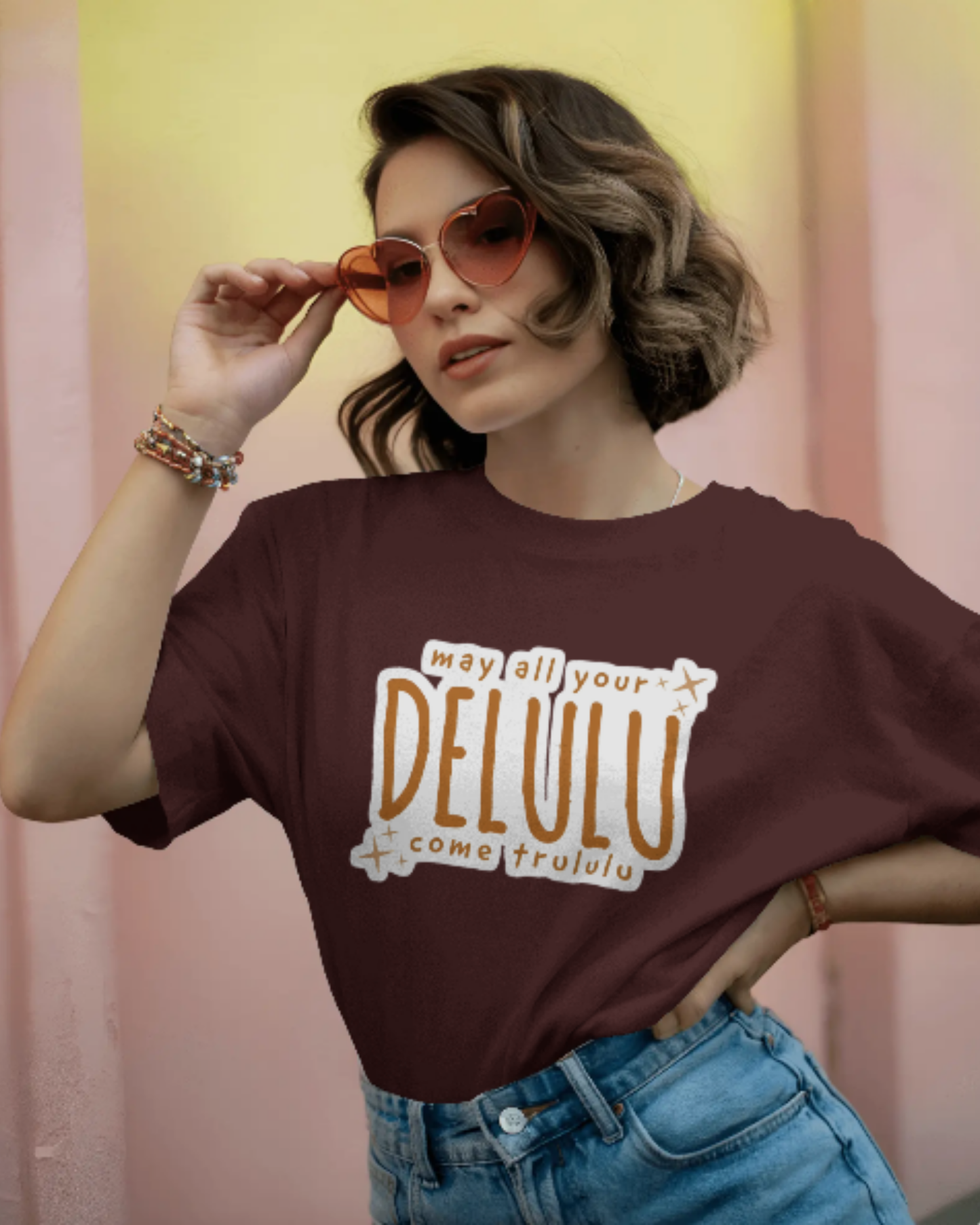 Delulu Manifestation Oversized Tee t-shirt oversized fit cotton fabric heavyweight fabric printed design detail view by HAViT Apparel