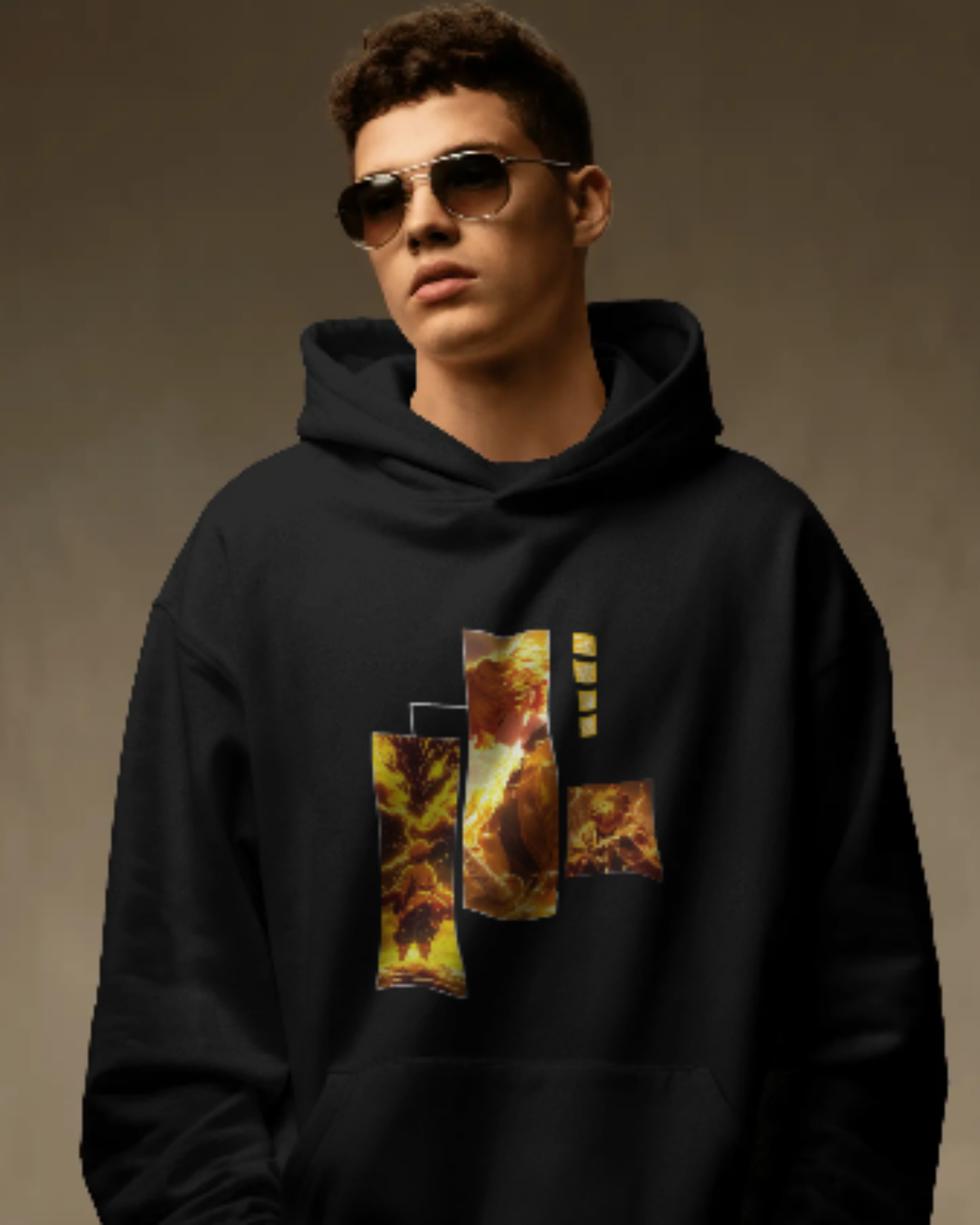 Anime Oversized Hoodie hoodie oversized fit cotton fabric heavyweight fabric printed design anime inspired design detail view by HAViT Apparel