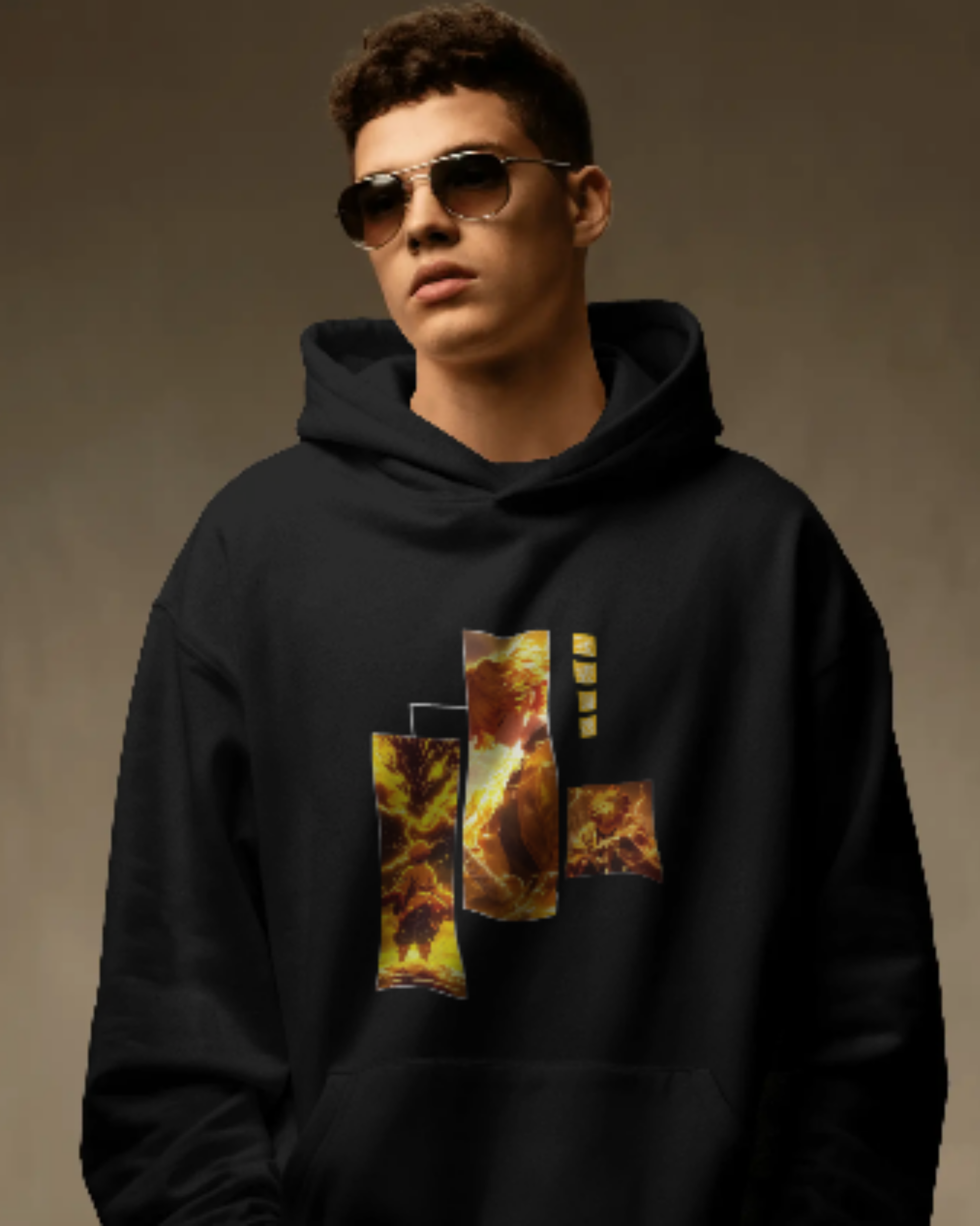 Anime Oversized Hoodie hoodie oversized fit cotton fabric heavyweight fabric printed design anime inspired design detail view by HAViT Apparel