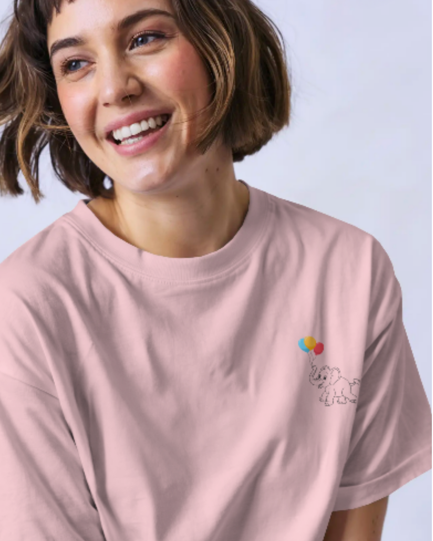Little Joy Elephant Oversized Cotton Tee t-shirt oversized fit cotton fabric heavyweight fabric embroidered design detail view by HAViT Apparel