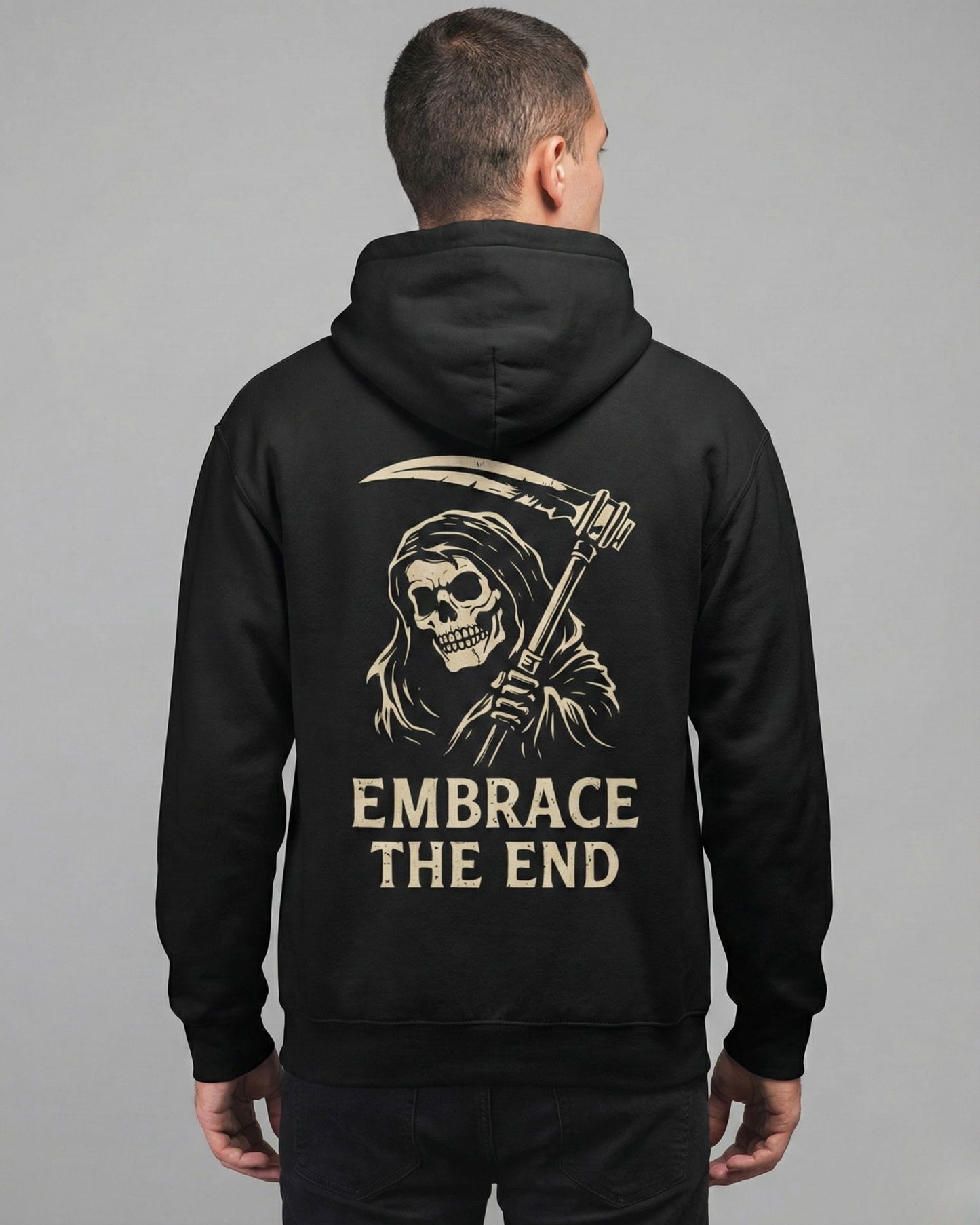 Embrace The End- Hoodie sweatshirt regular fit cotton fabric heavyweight fabric detail view by HAViT Apparel