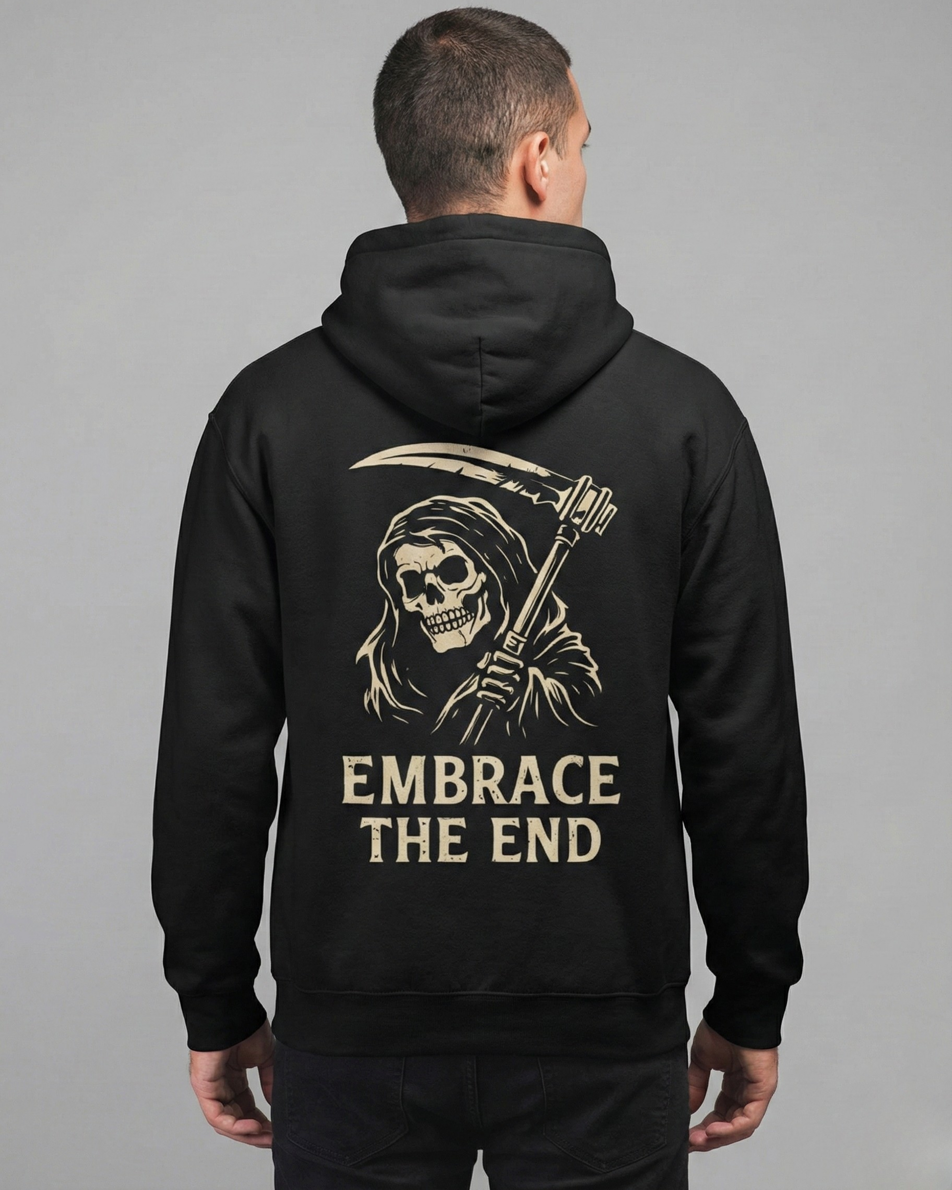 Embrace The End- Hoodie sweatshirt regular fit cotton fabric heavyweight fabric detail view by HAViT Apparel