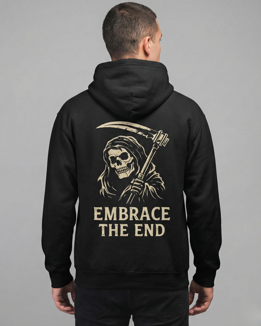 Embrace The End- Hoodie sweatshirt regular fit cotton fabric heavyweight fabric detail view by HAViT Apparel