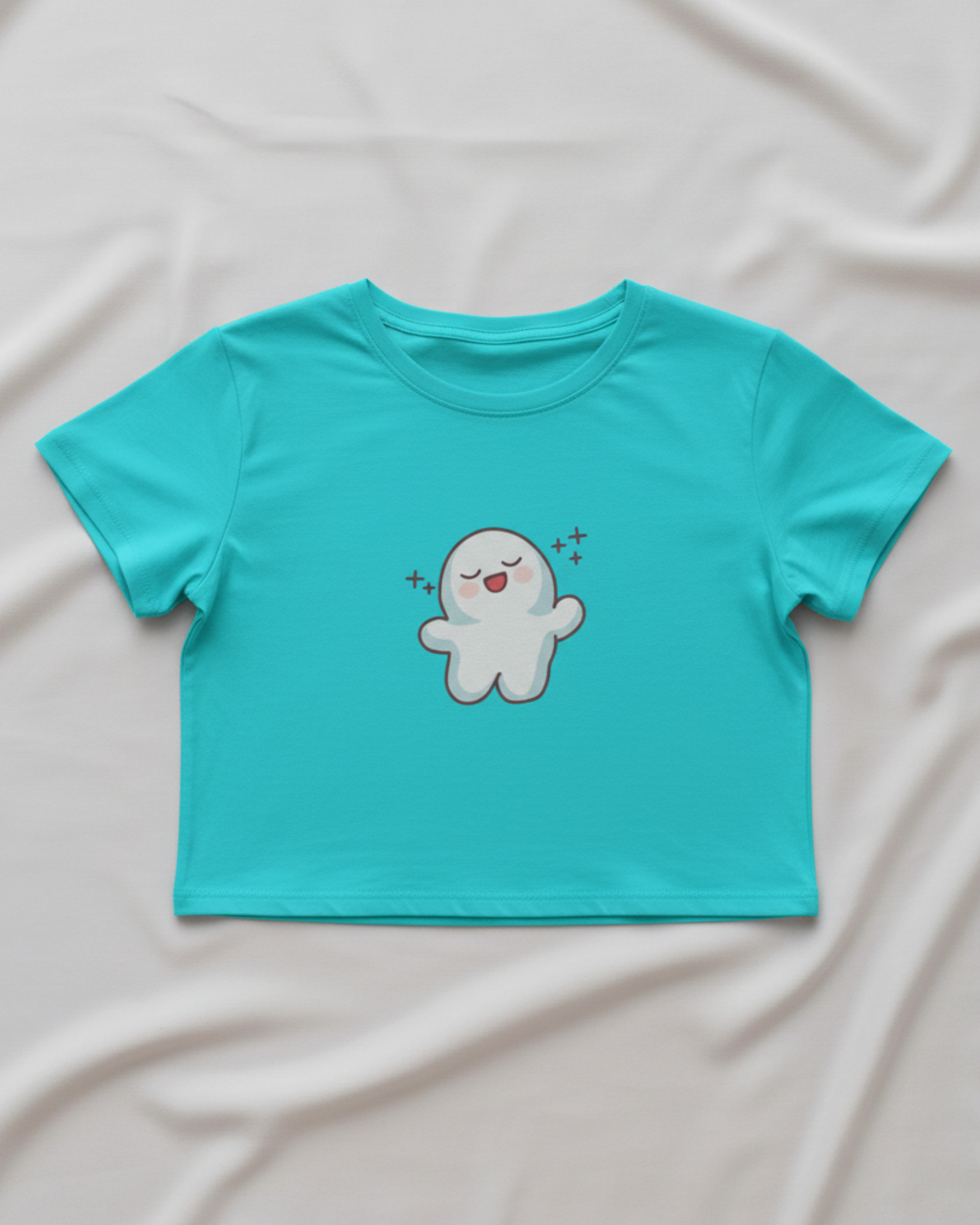 Chill Smiley Crop Top cotton fabric heavyweight fabric detail view by HAViT Apparel