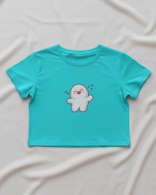 Chill Smiley Crop Top cotton fabric heavyweight fabric detail view by HAViT Apparel