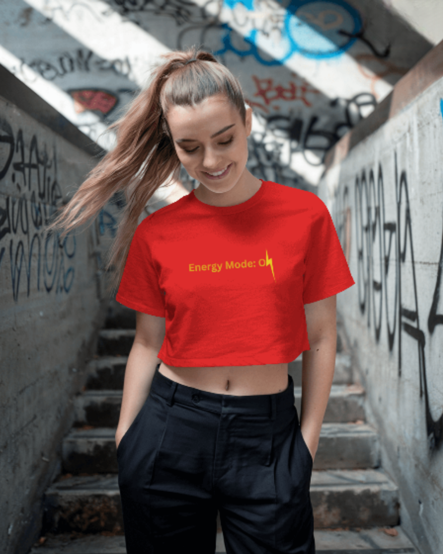 Energy Mode On Crop Tee cotton fabric heavyweight fabric detail view by HAViT Apparel