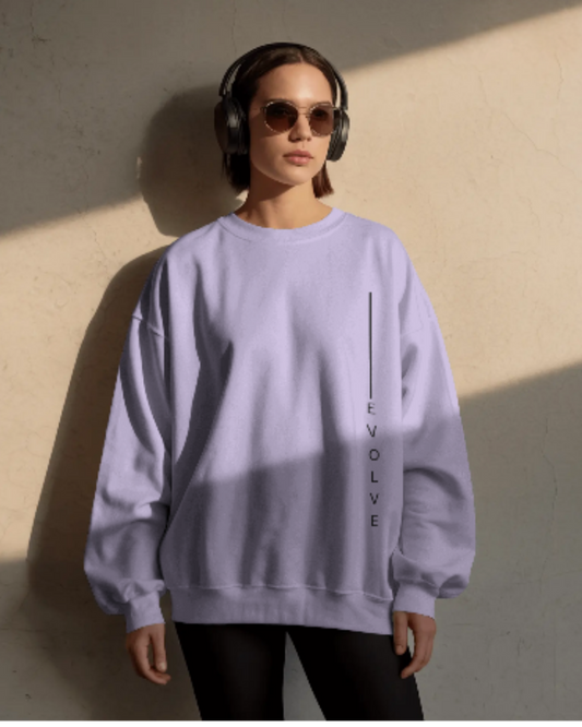 Premium Oversized Sweatshirt with EVOLVE Vertical Design Bold Edition sweatshirt oversized fit cotton fabric heavyweight fabric printed design detail view by HAViT Apparel