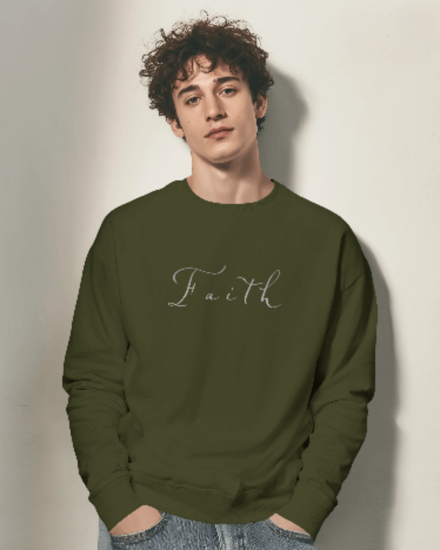 Faith Inspired Comfort Fit Sweatshirt sweatshirt regular fit cotton fabric heavyweight fabric printed design detail view by HAViT Apparel