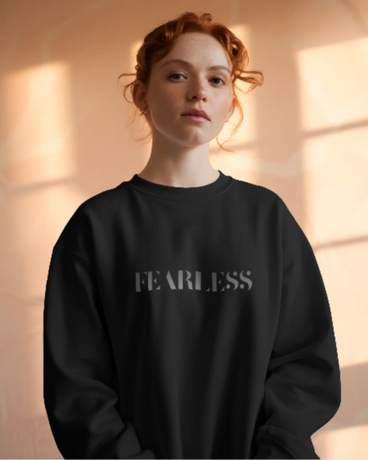 Fearless Graphic Oversized Sweatshirt for Women sweatshirt oversized fit cotton fabric heavyweight fabric printed design detail view by HAViT Apparel