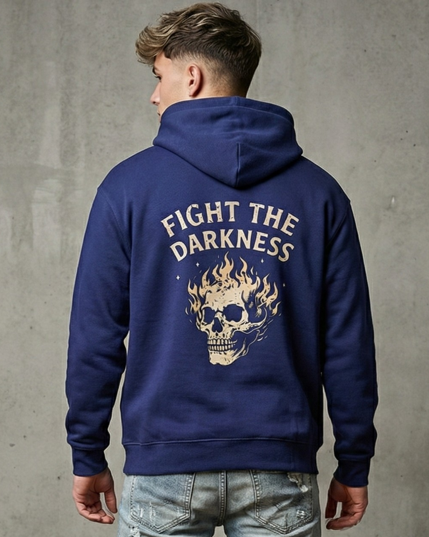 Fight The Darkness- Hoodie sweatshirt regular fit cotton fabric heavyweight fabric detail view by HAViT Apparel
