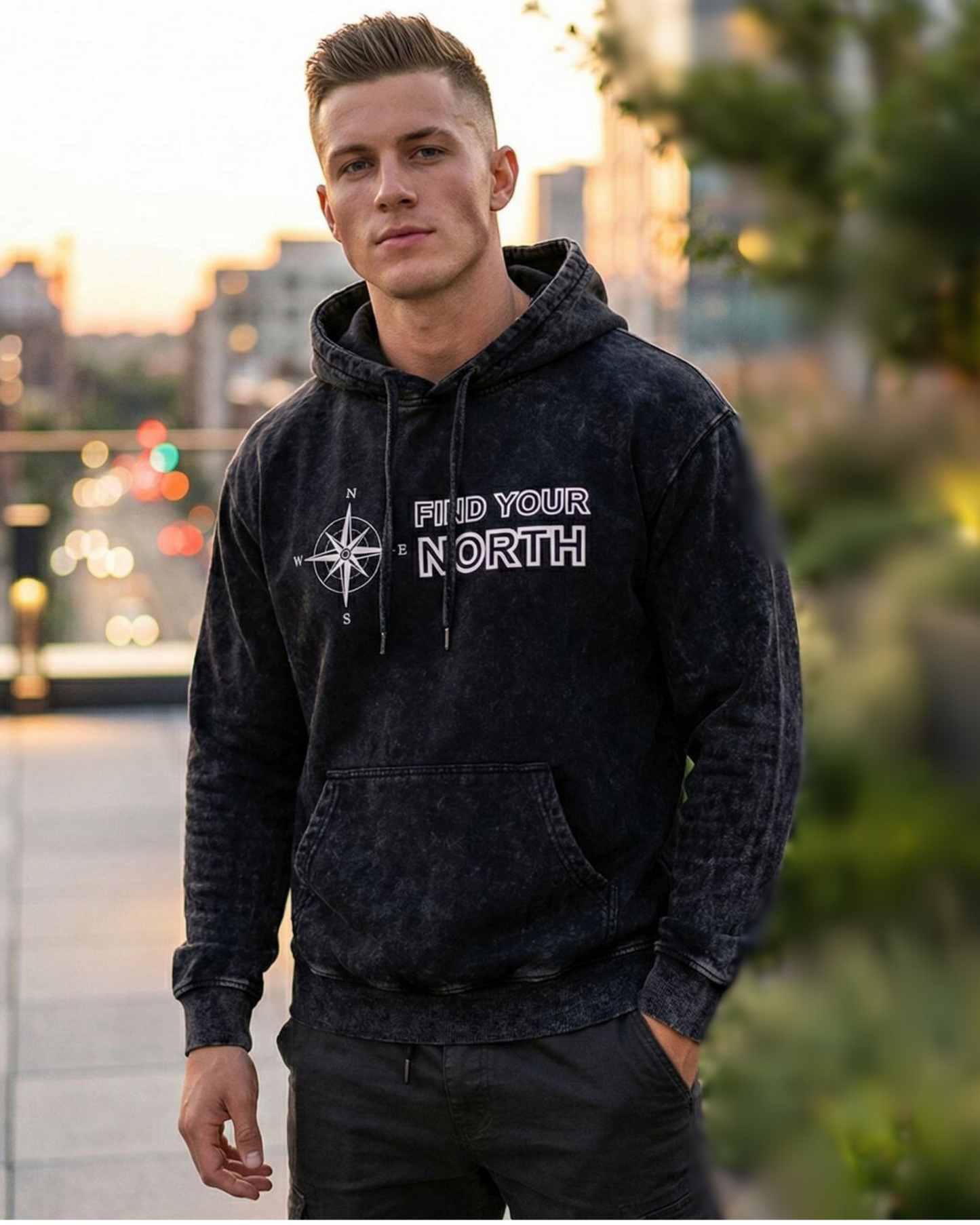 Pure Cotton Stone Wash Men's Hoodie hoodie acid washed cotton fabric heavyweight fabric detail view by HAViT Apparel