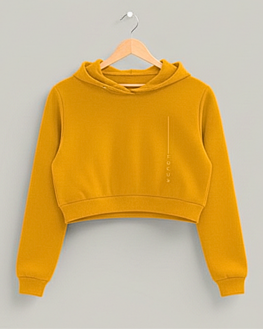 Focus Cropped Hoodie – Side Vertical Print hoodie cotton fabric heavyweight fabric printed design detail view by HAViT Apparel