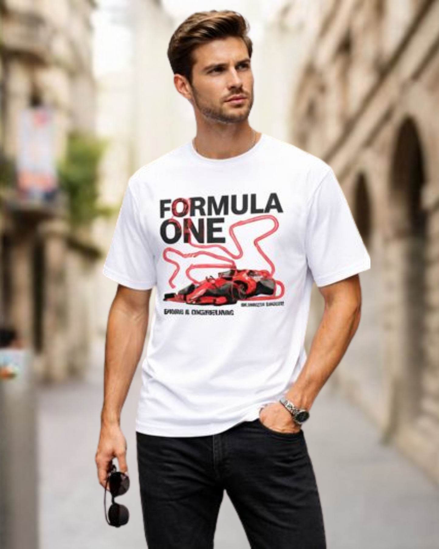 Monaco Night Sprint Oversized Terry Tshirt oversized fit regular fit cotton fabric heavyweight fabric graphic print printed design detail view by HAViT Apparel