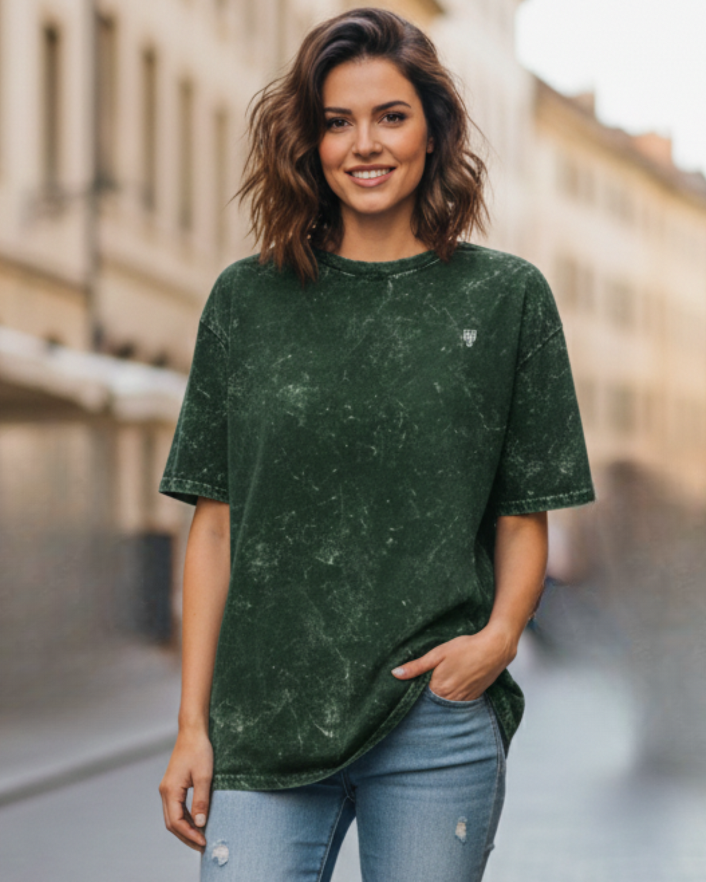 Bottle Green Acid Washed Oversized Tee t-shirt oversized fit acid washed cotton fabric heavyweight fabric detail view by HAViT Apparel