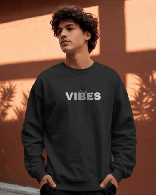 Good Vibes Oversized Men’s Sweatshirt sweatshirt oversized fit cotton fabric heavyweight fabric detail view by HAViT Apparel