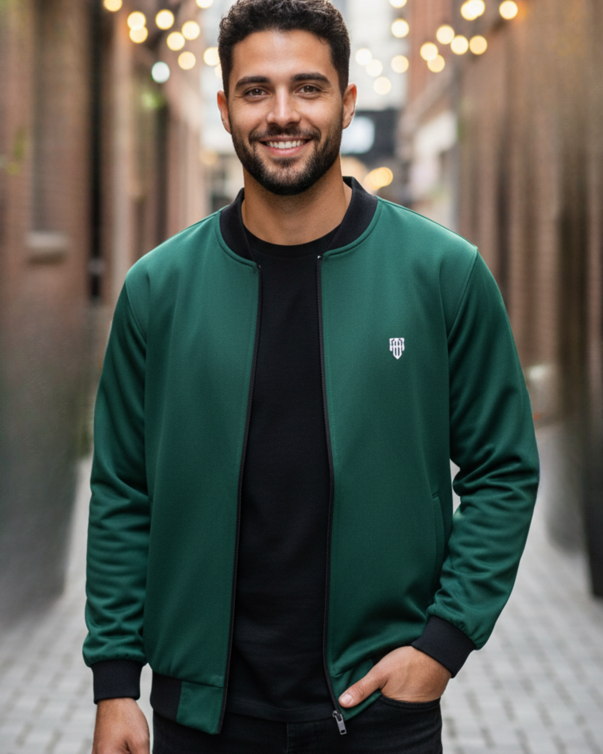 Forest Moss Green Bomber Jacket – Premium Poly Fleece jacket regular fit heavyweight fabric printed design detail view by HAViT Apparel