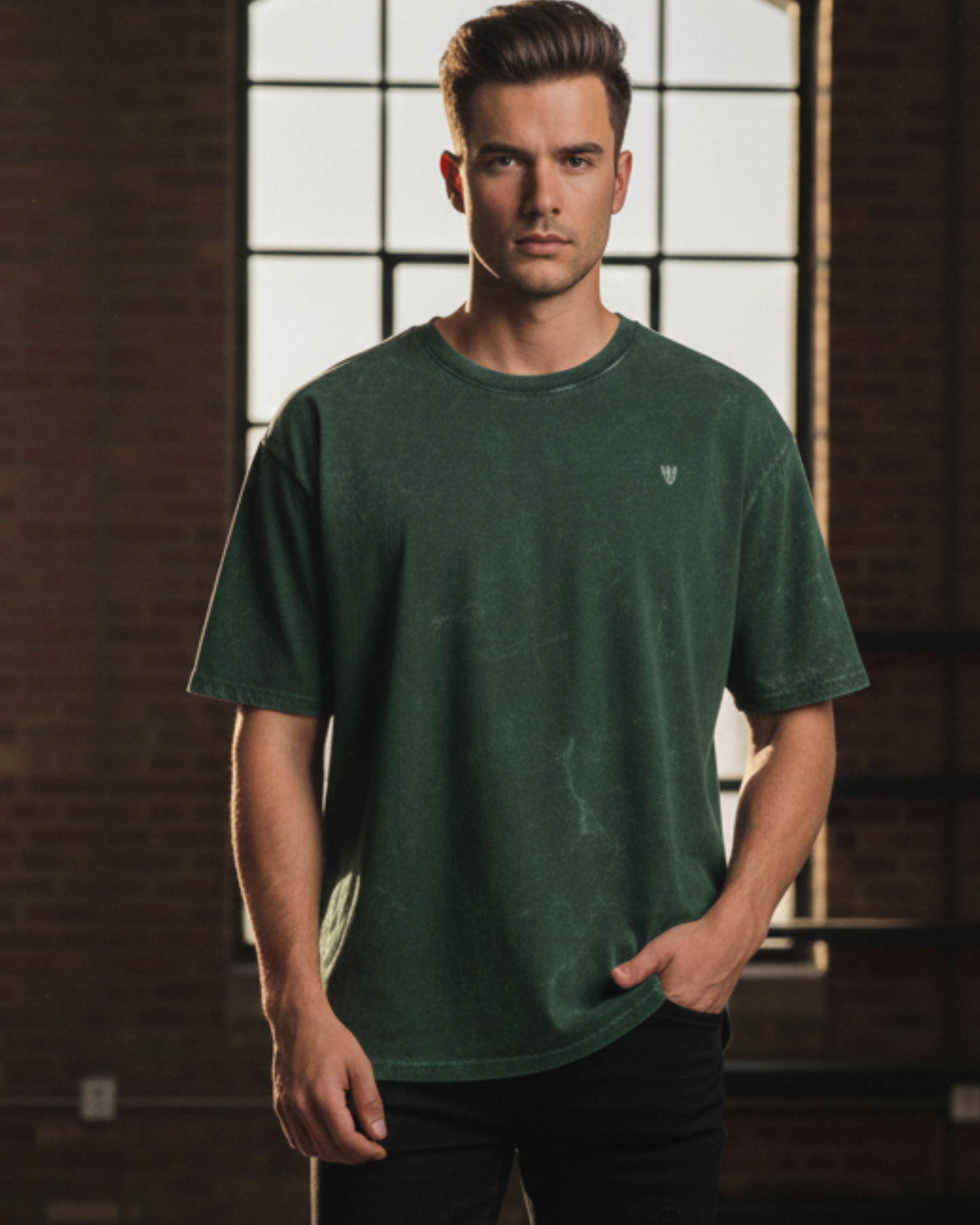 Bottle Green Acid Washed Oversized Tee t-shirt oversized fit acid washed cotton fabric heavyweight fabric detail view by HAViT Apparel