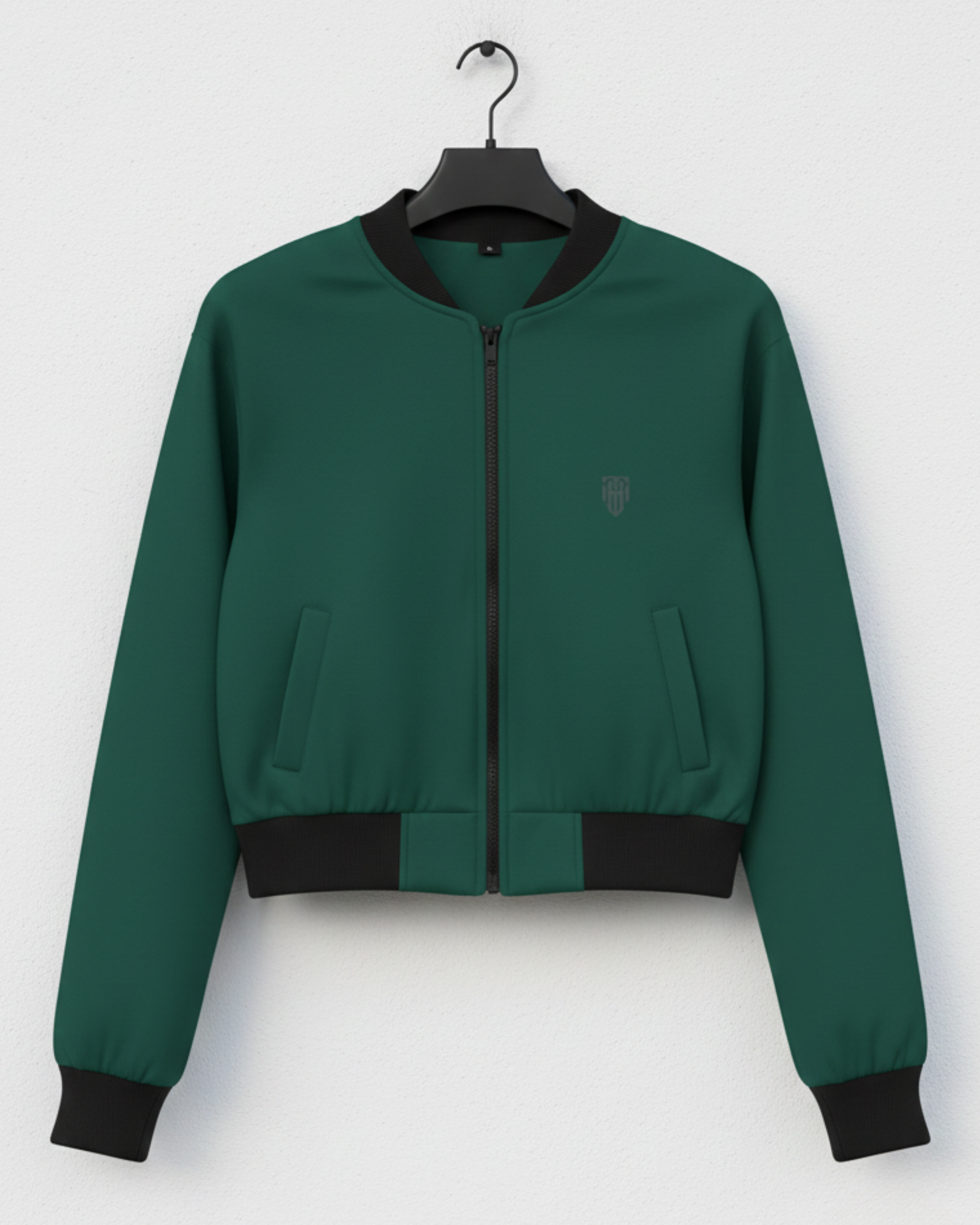 Forest Moss Green Women’s Bomber Jacket jacket regular fit heavyweight fabric printed design detail view by HAViT Apparel