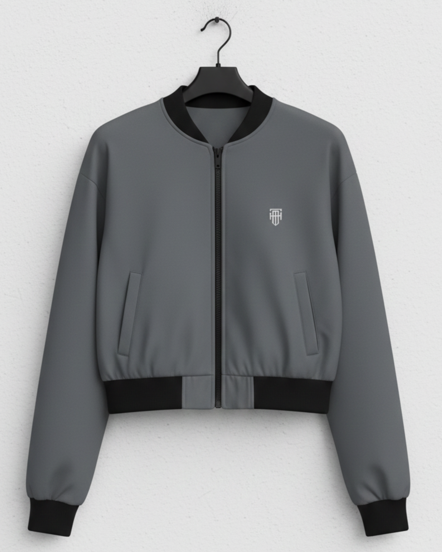 Urban Slate Grey Women’s Bomber Jacket jacket regular fit heavyweight fabric printed design detail view by HAViT Apparel