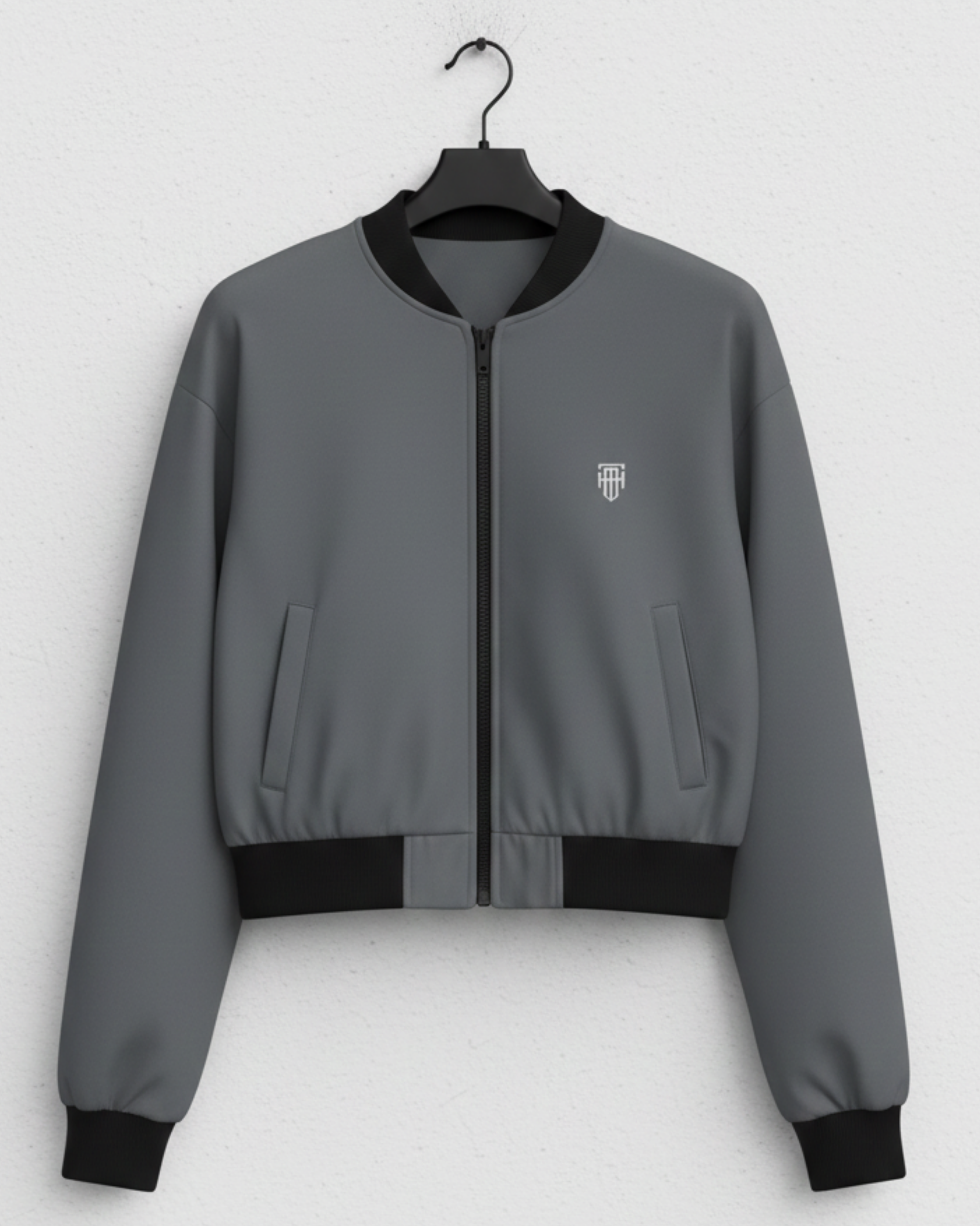 Urban Slate Grey Women’s Bomber Jacket jacket regular fit heavyweight fabric printed design detail view by HAViT Apparel