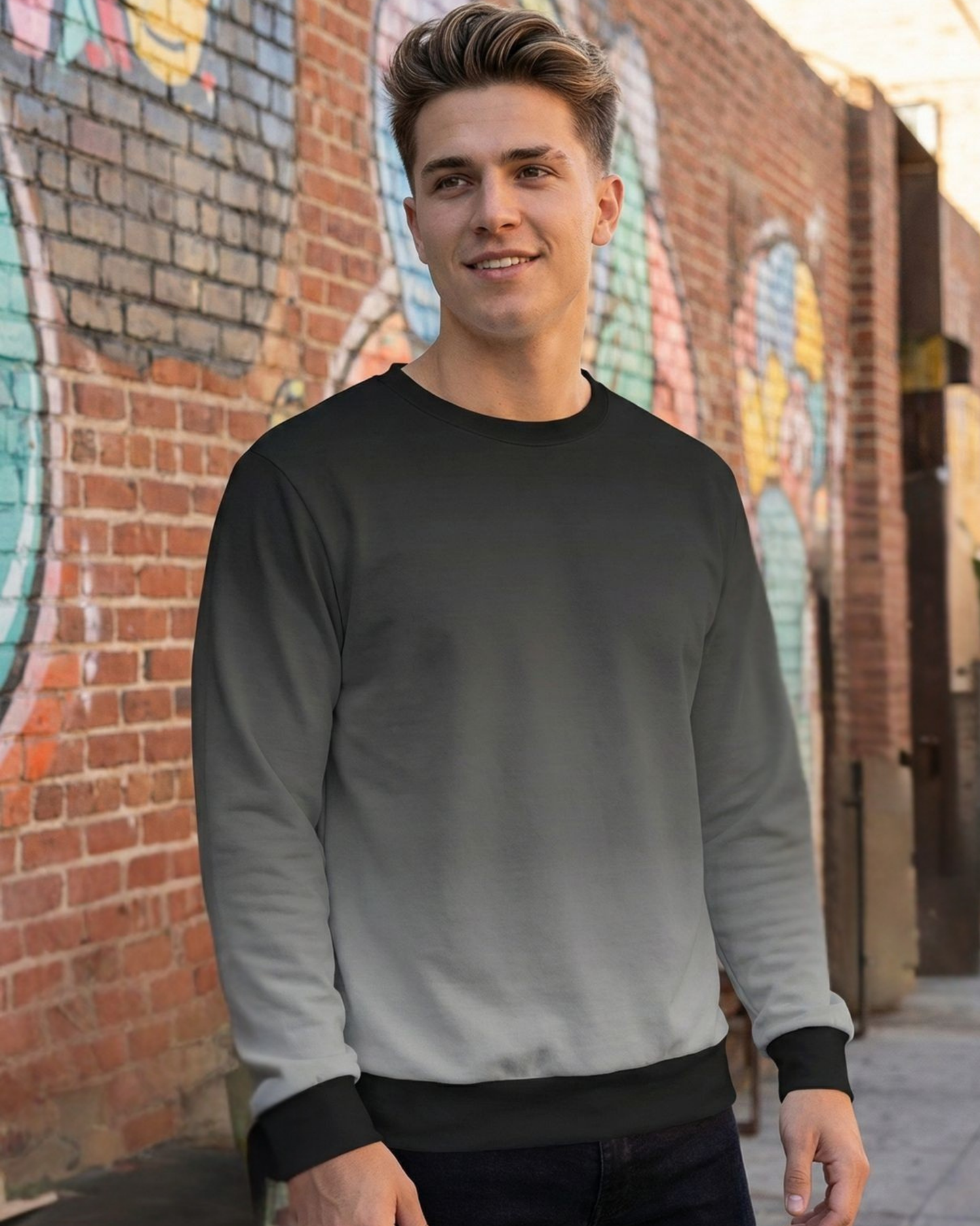 Men’s Grey Fade Winter Sweatshirt sweatshirt regular fit heavyweight fabric printed design detail view by HAViT Apparel
