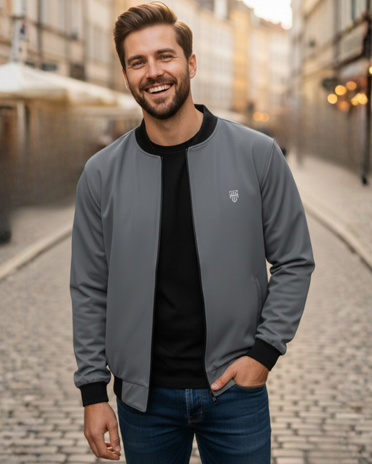 Urban Slate Printed Bomber Jacket – Premium Quality jacket regular fit heavyweight fabric printed design detail view by HAViT Apparel